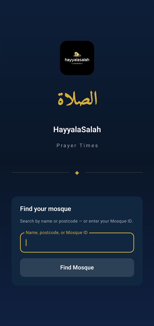 Find your mosque screen with a search box and Find Mosque button