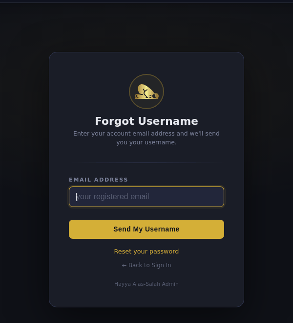 Forgot Username page