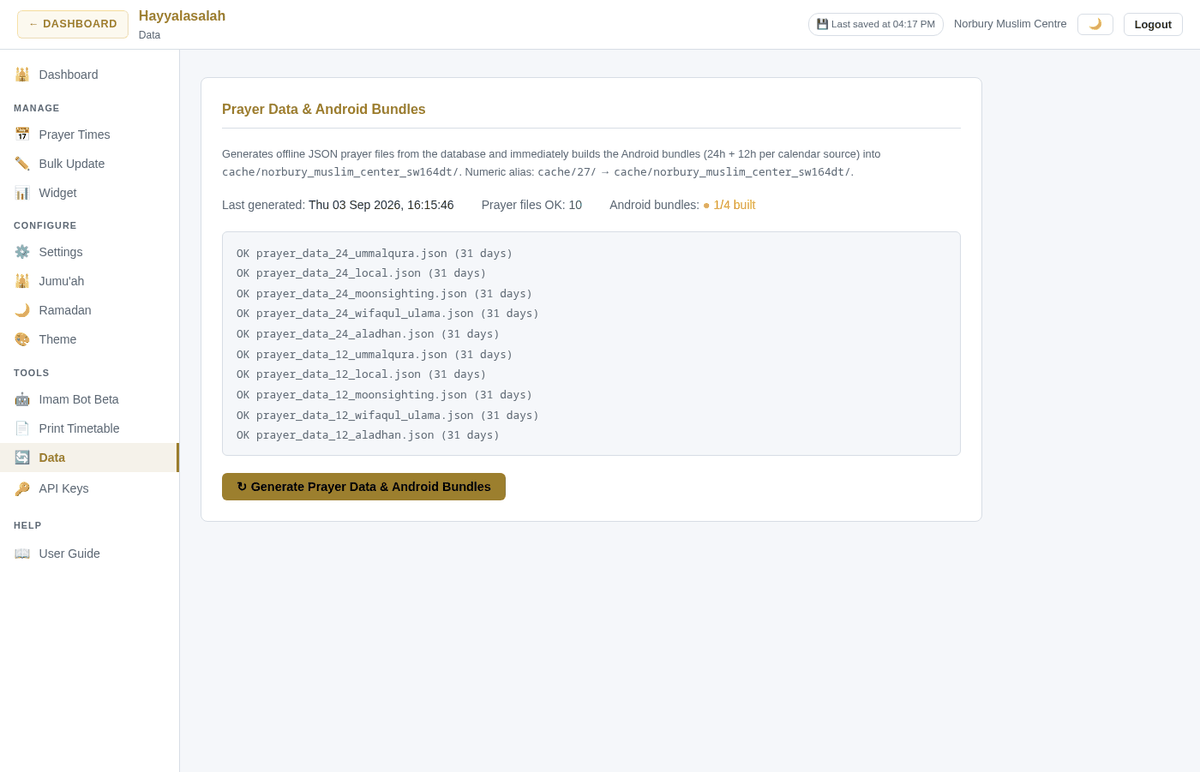 Prayer Data and Android Bundles page