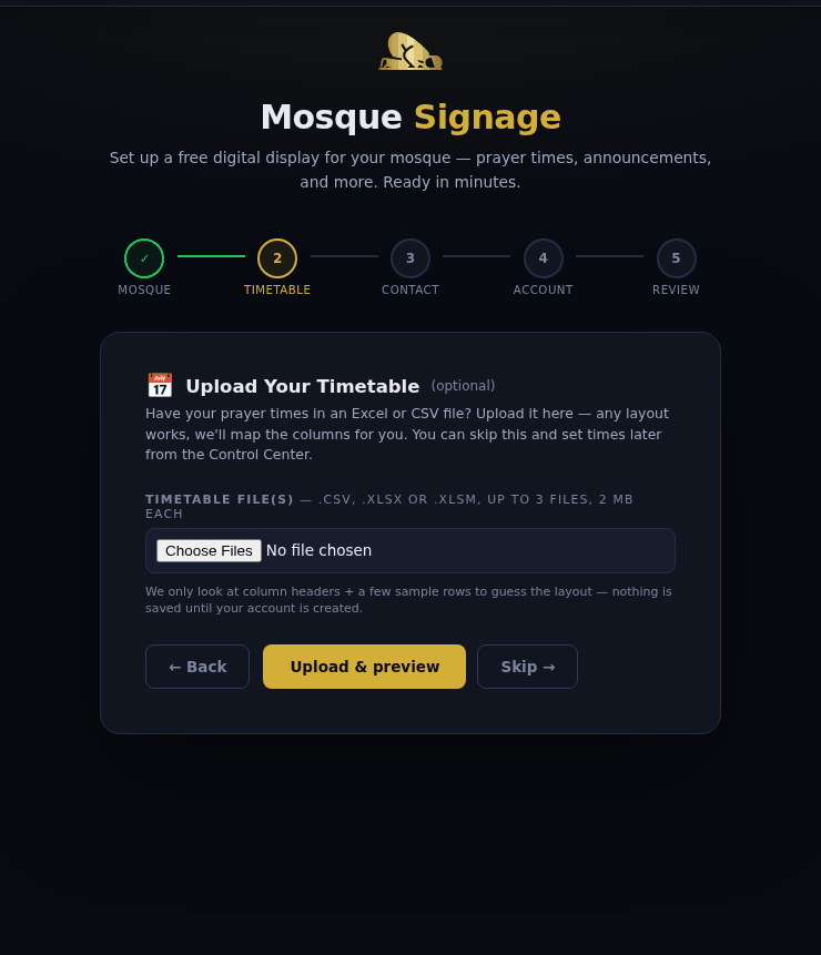 Registration step 2: Upload Your Timetable