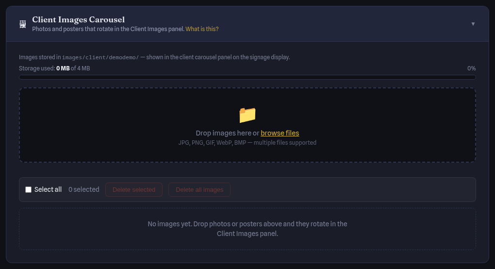 Client Images Carousel upload area