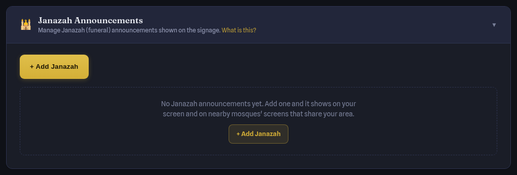 Janazah Announcements card