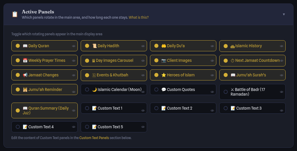Active Panels toggles