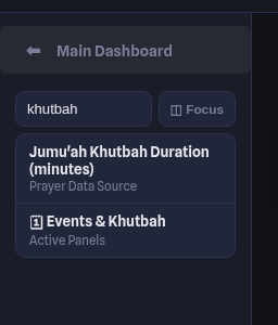 Search settings box with the word khutbah typed and two matching fields listed