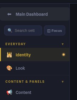 Sidebar with a gold dot next to Identity, meaning unsaved edits