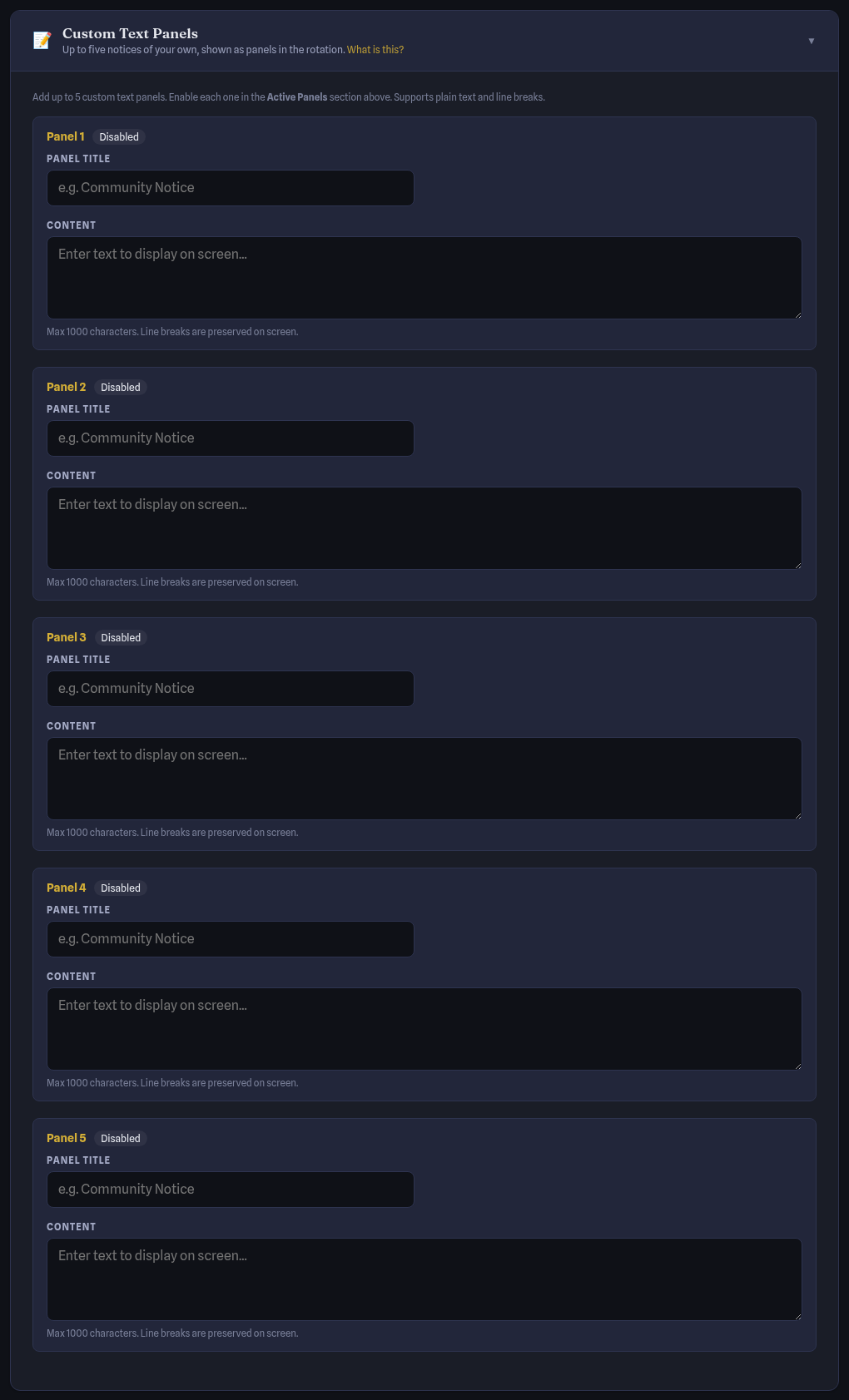 Custom Text Panels