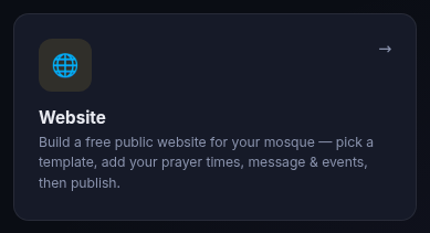 The Website card on the dashboard