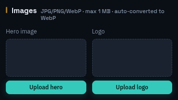 Images: hero and logo upload