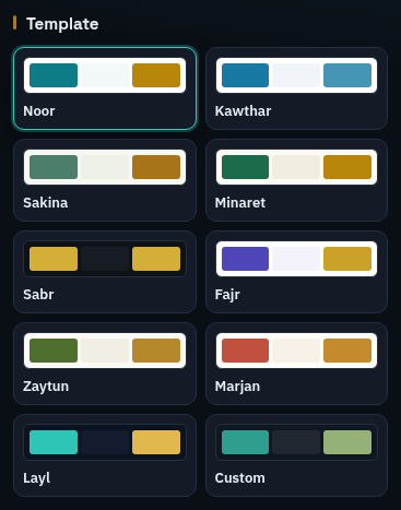 Template picker with nine looks and Custom