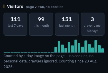 Visitors panel with counts and a 30-day bar chart